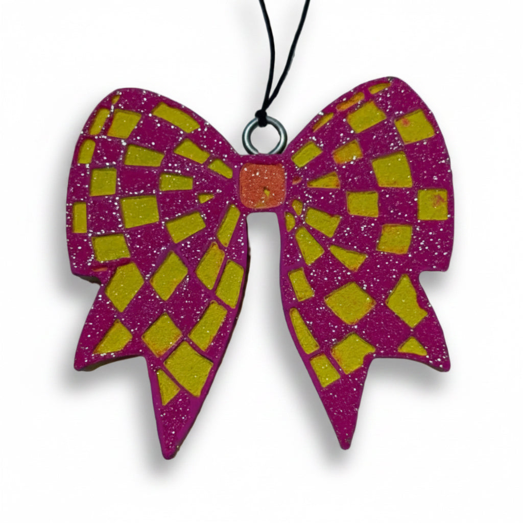 Yellow & Pink Checkered Bow